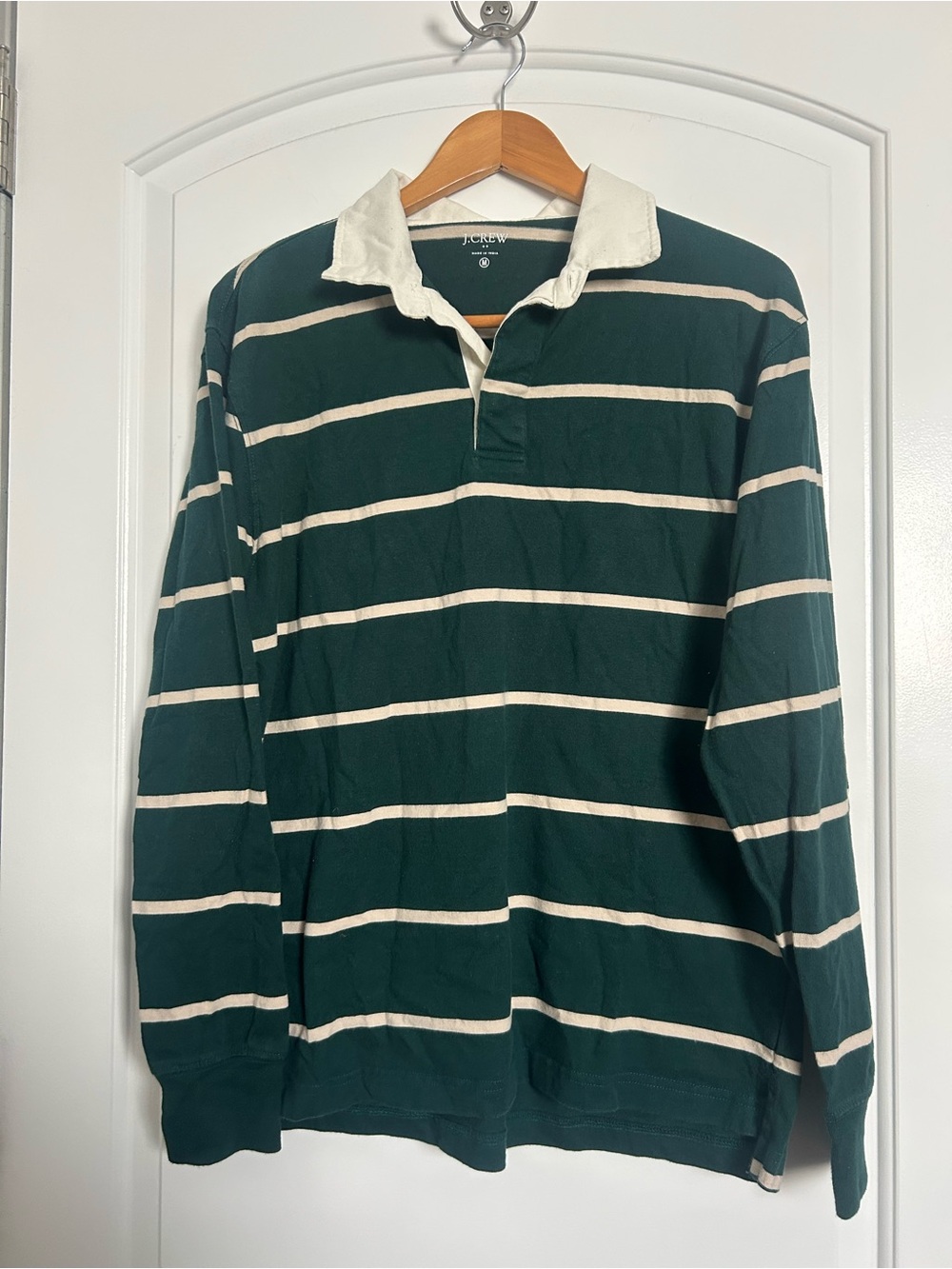 J. Crew Striped Rugby 100% Cotton Polo Green Size M preppy nautical retro 90s